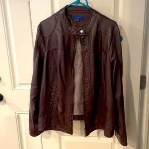 Brown faux leather zip up jacket